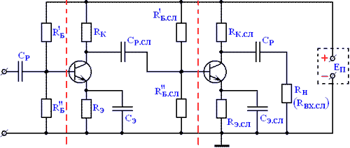 Схема двухкаскадного усилителя на биполярном транзисторе